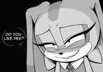 anthro aroused black_background blush dialogue eyelashes female parody simple_background solo speech_bubble text thick_eyelashes young toonsite sega sonic_the_hedgehog_(series) spy_x_family cream_the_rabbit lagomorph leporid mammal rabbit black_and_white english_text hi_res monochrome