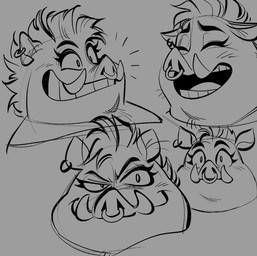 anthro ear_piercing ear_ring facial_piercing female grin laugh mohawk multiple_expressions multiple_piercings nose_piercing nose_ring piercing ring_piercing smile solo tusks glacierclear dreamworks the_bad_guys pigtail_(the_bad_guys) mammal suid suine sus_(pig) wild_boar black_and_grey monochrome sketch
