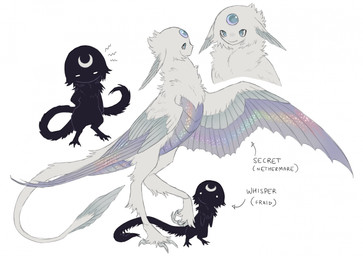 ambiguous_feral ambiguous_gender belly biped bipedal_feral black_body black_fur black_tail blue_eyes blue_gem dot_eyes duo facial_markings feathered_ears feathers feet feral fluffy forehead_gem forehead_markings fur gem head_markings iridescent iridescent_wings markings multicolored_belly multicolored_body multicolored_wings neck_tuft purple_body purple_scales raised_leg scales semi-anthro simple_background simple_eyes spread_wings standing tail talons text toes tuft white_background white_body white_ears white_feathers white_fur white_markings white_tail wings jejejunum european_mythology greek_mythology mythology secret_(jejejunum) whisper_(jejejunum) avian dragon harpy hybrid mythological_avian mythological_creature mythological_scalie nethermare scalie spirit 2025 digital_drawing_(artwork) digital_media_(artwork) english_description english_text hi_res