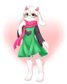 2_horns anthro blush clothed clothing eyewear floppy_ears fur glasses green_clothing green_eyewear green_glasses green_robe heart_symbol horn male pink_horn pink_scarf robe round_glasses scarf solo standing white_body white_fur fluffy_hinu deltarune undertale_(series) ralsei bovid caprine goat mammal 2025 4:5 absurd_res hi_res