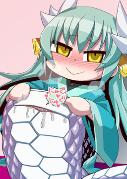 animal_genitalia apode asian_clothing blush bodily_fluids cloaca clothing east_asian_clothing female genital_fluids genitals green_hair hair japanese_clothing kimono legless long_hair serpentine simple_background solo split_form sweat sweatdrop text vaginal_fluids vulva yellow_eyes samon_shiu fate_(series) type-moon kiyohime_(fate) animal_humanoid draconcopode humanoid lamia reptile reptile_humanoid scalie scalie_humanoid snake snake_humanoid hi_res japanese_text