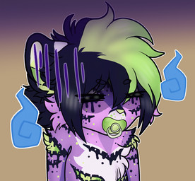 anthro depression eyebrows green_hair hair male markings pacifier purple_body sad solo spots spotted_markings young young_anthro kai_tiger felid feline mammal pantherine tiger animated loop