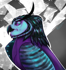 abstract_background accessory anthro arrogant beak clothed clothed_anthro clothing contempt eyebrows facial_hair facial_tuft feather_beard feather_hair feather_markings feathered_wings feathers feral frown grey_hair greying_hair grumpy hair jewelry male markings mature_anthro mature_male middle_aged mole_(marking) necklace pseudo_hair scowl semi-anthro side_view simple_background solo striped_markings stripes topwear tuft vest wings sallylla elijah_willowperch avian bird eurasian_eagle-owl horned_owl owl true_owl 2026 digital_drawing_(artwork) digital_media_(artwork) sketch