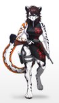 anthro black_stripes blue_eyes brown_eyes brown_hair clothing digitigrade dress ears_up female fur gun hair handgun holster looking_at_viewer muscular muscular_female orange_stripes pistol preparation ranged_weapon shotgun solo stripes tactical_gear tail weapon white_body white_fur pgm300 emily_moegelvang felid mammal pantherine tiger 2023 absurd_res hi_res