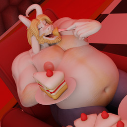anthro beard belly belly_expansion belly_hair big_belly big_nipples bloated blonde_beard blonde_facial_hair blonde_hair body_hair cake chair chest_hair clothed clothing cutlery dessert expansion eyes_closed facial_hair food fork fur furniture hair happy happy_trail kitchen_utensils male moobs musclegut muscular muscular_anthro muscular_male navel nipples open_mouth overweight overweight_anthro overweight_male pecs pink_nipples pink_tongue plate sitting solo stuffing tongue tools topless topless_male weight_gain white_body white_fur onehundredandone codans_(modeler) undertale_(series) asgore_dreemurr bovid caprine goat mammal absurd_res hi_res