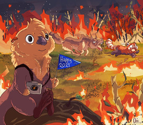 5_fingers ambiguous_gender anthro blank_stare burning burning_plant camera chasing countershade_face countershade_torso countershading empty_eyes fangs feet feral fingers fire fur grass group holding_object markings membrane_(anatomy) multicolored_body multicolored_fur night no_irises open_mouth orange_body orange_fur outside plant quadruped ring_(marking) ringed_tail running scared semi-anthro sitting sky smile solo_focus star starry_sky striped_markings striped_tail stripes tail tail_markings tan_body tan_fur teeth text toes tongue trio webbed_feet deesketchs ailurid canid canine canis mammal mustelid otter red_panda wolf 2021 digital_media_(artwork) digital_painting_(artwork) english_text painting_(artwork) watermark