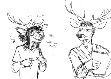 anthro antlers dialogue duo eyewear glasses horn index_to_index male text hladilnik deer_admiral_(hladilnik) marylin_(hladilnik) deer mammal 2025 black_and_white english_text hi_res monochrome