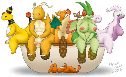 anthro anus areola bathtub black_eyes blue_eyes bodily_fluids breasts brown_eyes butt eyes_closed feces feces_in_ass female genitals green_body group half-closed_eyes holding_penis humanoid_genitalia humanoid_penis looking_down lying male male/female male/male multicolored_body narrowed_eyes nipples nude on_back orange_body penis pink_areola pink_nipples pooping pooping_together purple_body red_body red_eyes scatplay simple_background sitting sitting_on_bathtub sweat tail tan_body two_tone_body white_background wings x-ray_view yellow_body drain_scat mythology nintendo pokemon ampharos charizard charmeleon dragon dragonite flygon generation_1_pokemon generation_2_pokemon generation_3_pokemon generation_6_pokemon goodra mythological_creature mythological_scalie pokemon_(species) reptile scalie hi_res