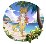 anthro beach bikini bikini_thong breasts clothing detailed_background female genitals handpaw kemono micro_bikini nipple_piercing nipple_ring nipples paws piercing pussy ring_piercing sadsunknight seaside swimwear triangle_bikini two-piece_swimsuit untied_bikini young sad_sun_knight uno_(unokoneko) felid feline mammal absurd_res hi_res