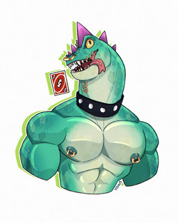 anthro areola biceps bodily_fluids card collar facial_piercing male muscular muscular_anthro muscular_male nipple_piercing nipples non-mammal_nipples nose_piercing nose_ring pecs piercing ring_piercing saliva saliva_string scales septum_piercing septum_ring simple_background smile solo teeth tongue tongue_out tongue_piercing yows_(artist) goat_(movie) sony_corporation sony_pictures uno modo_olachenko komodo_dragon lizard monitor_lizard reptile scalie 4:5 absurd_res digital_media_(artwork) hi_res