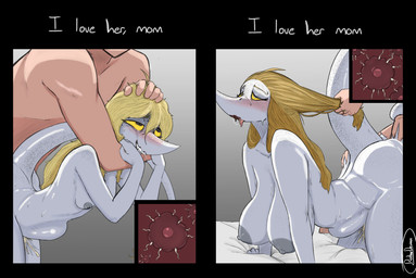 5_fingers abstract_background ahegao anthro anthro_penetrated areola arm_around_neck arm_bite bed big_areola big_breasts big_butt bite blonde_hair bodily_fluids breast_size_difference breasts butt cum cum_in_vagina cum_inside curvy_figure dialogue doggystyle eyelashes faceless_character faceless_human faceless_male female female_on_human female_penetrated fingers freckled_breasts freckled_butt freckled_face freckled_legs freckled_shoulders freckled_tail freckles from_behind_position furniture genital_fluids grey_body grey_scales group hair hair_grab hourglass_figure huge_areola human_on_anthro human_penetrating human_penetrating_anthro human_penetrating_female impregnation interspecies leaking leaking_cum light-skinned_male light_body light_skin long_tail looking_pleasured male male/female male_on_anthro male_penetrating male_penetrating_anthro male_penetrating_female mature_anthro mature_female nipples nude nude_anthro nude_female nude_human nude_male on_bed ovum penetration penile penile_penetration penis_in_vagina scales sex smile snout sperm_cell sweat sweatdrop tail tail_motion tail_tuft tailwag teeth text thick_thighs touching_hair trio tuft vaginal vaginal_penetration voluptuous voluptuous_anthro voluptuous_female white_eyes wide_hipped_anthro wide_hipped_female wide_hips yellow_sclera gonzalo_costa ratherdevious third-party_edit cavemanon_studios puppet_pals snoot_game judee tarja_(snoot_game) dinosaur human mammal prehistoric_species reptile saurischian scalie theropod troodon troodontid 2026 absurd_res colored digital_media_(artwork) english_text hi_res daughter_(lore) mother_(lore) mother_and_child_(lore) mother_and_daughter_(lore) parent_(lore) parent_and_child_(lore) parent_and_daughter_(lore)