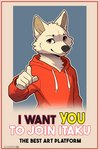 anthro border bottomless clothed clothing fur gesture hand_gesture looking_at_viewer male orange_border pointing pointing_at_viewer poster propaganda_poster red_clothing red_sweater red_topwear simple_background solo sweater sweater_only text topwear topwear_only white_body white_fur azoomer i_want_you itaku canid canine canis mammal wolf digital_media_(artwork) english_text hi_res meme