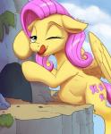 2018 cutie_mark equid equine extreme_size_difference feathered_wings feathers female female_pred feral feral_pred fluttershy_(mlp) friendship_is_magic hasbro hi_res licking licking_lips licking_own_lips macro mammal my_little_pony mythological_creature mythological_equine mythology one_eye_closed outside pegasus ponythroat self_lick size_difference solo tongue tongue_out vore wings