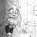 1:1 anthro bat big_breasts blush boots breasts clothing clothing_aside clothing_down curvy_figure exposed_breasts female footwear gem gloves handwear heart_symbol jewelry male mammal monochrome nipples rouge_the_bat security security_guard sega sketch smile sonic_the_hedgehog_(series) sparkles sparkling_eyes thief unknown_species voluptuous walking wings zeusinvert
