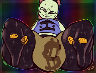 anthro balls_focus balls_outline big_butt black_body blue_clothing blue_shirt blue_topwear bodily_fluids bulge butt cjk_character clothed clothing collar detailed_bulge featureless_feet feet genital_outline huge_butt huge_thighs legs_up looking_up male pantsless pink_collar pink_inner_ear shirt smile solo sparkles spiral spiral_eyes sweat thick_thighs topwear white_clothing white_shirt white_topwear lazy_logan404 ena:_dream_bbq ena_(series) kane_(ena) animate_inanimate domestic_cat felid feline felis mammal 2025 hi_res