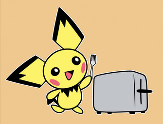 appliance cutlery fork kitchen_appliance kitchen_utensils noseless simple_background solo toaster tools dinnerjoe nintendo pokemon generation_2_pokemon pichu pokemon_(species)
