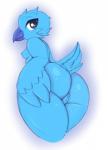 2019 anthro avian beak big_butt bird blue_body blue_feathers breasts butt feathers female genitals hi_res innie_pussy lichgirlart looking_at_viewer looking_back meme non-mammal_breasts nude pussy rear_view simple_background small_breasts solo tail tail_feathers thick_thighs tweetfur twitter white_background winged_arms wings