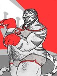 anthro beard big_butt body_hair bottomwear butt butt_hair clothing crop_top facial_hair hairy hairy_legs hotpants j's_diner male obese obese_male overweight overweight_male pigtails shirt shorts sideburns solo sweatband thick_thighs thomas_tiger topwear ericphoria felid mammal pantherine tiger hi_res