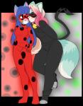 abstract_background anthro bell bell_collar blue_eyes blue_hair blush collar cosplay duo eyes_closed female female/female hair kissing nuzzling one_eye_closed pink_hair smile freeze-pop88 miraculous_ladybug cat_noir miraculous_ladybug_(character) arthropod canid canine canis domestic_dog mammal 2016 absurd_res alpha_channel hi_res