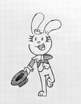 all_fours eyelashes female fluffy fluffy_hair fur hair magician_hat magician_robe open_mouth paws solo tongue white_body white_fur el_senor_erizo fumee_(el_senor_erizo) lagomorph leporid mammal rabbit monochrome