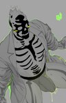 bare_chest bodily_fluids bone bulge clothed clothing genital_fluids jacket jockstrap male not_furry precum shirtless skeleton skull skull_head topwear underwear abbamusa410791 dc_comics dr._phosphorus digital_drawing_(artwork) digital_media_(artwork) hi_res