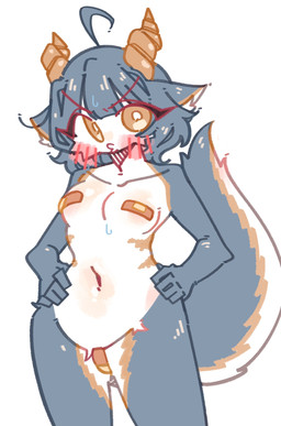 5_fingers anthro band-aid band-aid_on_genitals band-aid_on_nipple band-aid_on_pussy bandage bangs blush blush_lines bodily_fluids breasts collarbone eyelashes female fingers fur hand_on_hip hand_on_own_hip horn inner_ear_fluff looking_at_viewer medium_hair navel nipple_tape non-mammal_breasts non-mammal_navel nude pasties pupils pussy_tape simple_background small_breasts solo sweat tail tape tuft white_background white_pupils yellow_eyes kgs701 mythology dragon furred_dragon furred_scalie mythological_creature mythological_scalie scalie wingless_dragon colored digital_drawing_(artwork) digital_media_(artwork) flat_colors hi_res