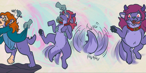 female shrinking size_transformation tail tail_motion tailwag transformation superboo mythology canid canid_demon canine demon hellhound mammal mythological_canine mythological_creature hi_res
