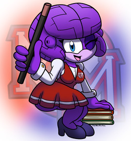 anthro big_brain big_butt big_head biped blue_eyes book breasts butt clothing countershade_face countershading curvy_figure eyelashes female footwear high_heels huge_butt logo logo_on_clothing looking_at_viewer magic_wand medium_breasts one_eye_closed open_mouth purple_body school_uniform shoes shortstack shortstack_female smile solo thick_thighs topwear uniform vest shadowwalk sega sonic_the_hedgehog_(series) fan_character volume_the_brain_coral anthozoan aquatic brain_coral cnidarian coral 2021 hi_res