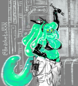 accessory armwear belt big_breasts big_tail bikini black_bikini black_clothing black_swimwear bottomwear breasts cargo_pants clothing electronics female gloves goo_hair green_body hair hand_on_hip handwear headband headgear headphones headset latex latex_armwear latex_clothing latex_gloves latex_handwear long_hair looking_at_viewer microphone monster_girl_(genre) overflowing_breasts pants ponytail pseudo_hair raised_arm science_fiction slime smile smiling_at_viewer solo straps streetwear swimwear tail techwear tools two-piece_swimsuit visor white_bottomwear white_clothing white_pants wide_hips yellow_eyes bracketsxxx goo_creature clip_studio_paint_(artwork) digital_media_(artwork) hi_res signature