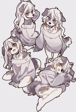 anthro barefoot clothed clothed_anthro clothed_female clothing feet female female_anthro floppy_ears fur hair kemono looking_at_viewer open_mouth solo tail tongue yagi_the_goat australian_shepherd canid canine canis domestic_dog herding_dog mammal pastoral_dog sheepdog 2026 digital_media_(artwork) hi_res
