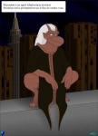 3_toes 4_fingers brooklyn_(gargoyles) brown_eyes building cel_shading city cityscape crouching digital_media_(artwork) disney fab3716 feet fingers french_text gargoyle gargoyles hair irl_trace male outside pseudo_clothing red_body red_skin shaded skyscraper solo text toes toony translated white_hair