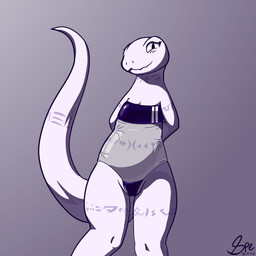 anthro arm_markings belly belly_markings big_tail biped blush camel_toe clothed clothing cute_fangs eyelashes fangs female flat_chested front_view glistening glistening_clothing glistening_swimwear gradient_background hands_behind_back ineffective_clothing knock-kneed leg_markings long_tail looking_at_viewer markings neck_markings one-piece_swimsuit outline pupils raised_tail round_head shy simple_background skimpy slightly_chubby slightly_chubby_anthro slightly_chubby_female slit_pupils smile smiling_at_viewer solo standing swimwear tail tail_markings teeth thick_tail thick_thighs thigh_gap thigh_markings tight_clothing tight_swimwear translucent translucent_clothing translucent_swimwear tribal tribal_markings white_body white_skin white_tail wide_hips spe gris_swimsuit meme_clothing overlord_(series) crusch_lulu lizard lizardman lizardman_(overlord) reptile scalie 1:1 2022 absurd_res cel_shading dated digital_media_(artwork) hi_res krita_(artwork) meme monochrome portrait purple_and_white shaded signature three-quarter_portrait