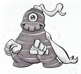 ambiguous_gender feral simple_background smile solo white_background poinko nintendo pokemon cyclops dusclops generation_3_pokemon pokemon_(species) 2010 greyscale monochrome