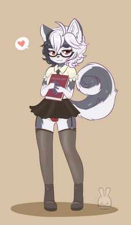 5_fingers :3 ahoge anthro black_body black_bottomwear black_clothing black_fur black_hair black_skirt blouse blush book boots bottomwear breasts clothed clothing countershading curled_tail eyelashes eyewear female fingers fluffy fluffy_hair fluffy_tail footwear front_view fully_clothed fur garter_straps glasses hair hands_together heart_symbol holding_book holding_object inner_ear_fluff legwear lingerie long_tail looking_at_viewer looking_forward microskirt miniskirt multicolored_hair necktie nerd panties red_clothing red_eyes red_panties red_underwear shoes simple_background skimpy skirt solo speech_bubble standing stockings tail thigh_highs topwear translucent translucent_clothing translucent_legwear translucent_stockings translucent_underwear tuft two_tone_hair underwear white_body white_fur white_hair young young_anthro young_female bunnybits conditional_dnp katherine_(badmatt) australian_shepherd canid canine canis domestic_dog herding_dog mammal pastoral_dog sheepdog 2020 absurd_res digital_media_(artwork) hi_res pictographics shaded