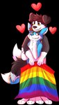 anthro duo flag flag_(object) heart_symbol hearts_around_body hearts_around_head holding_flag holding_object hug lgbt_pride male male/male pride_color_flag pride_colors rainbow_flag rainbow_pride_colors rainbow_pride_flag rainbow_symbol romantic romantic_couple six-stripe_rainbow_pride_colors slightly_chubby smile sharkall fininho shuabah border_collie canid canine canis collie domestic_dog fox herding_dog mammal pastoral_dog sheepdog hi_res