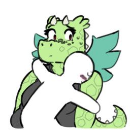 anthro blush breasts brown_eyes duo eyelashes eyes_closed female green_body green_scales horn hug human_on_anthro interspecies male male/female male_on_anthro overweight scales slightly_chubby smile spikes tail wings mittensmcgee mythology agatha_(mittensmcgee) anon dragon human mammal mythological_creature mythological_scalie scalie 1:1 hi_res