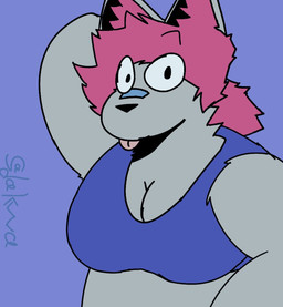 anthro big_breasts breasts female pose silly_face tongue tongue_out sadakwa mau_makan_apa exoworo canid canine canis mammal wolf hi_res