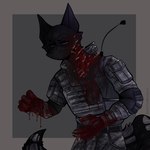 anthro army blood blood_on_hand bodily_fluids callofduty clothing cod extreme_gore gore male military military_uniform shrapnel soldier solo uniform warrior nastithemonarch goretober canid canine mammal 1:1 half-length_portrait hi_res portrait