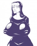 big_breasts black_hair blush breasts female hair horn huge_breasts looking_at_viewer nipple_mouth nipples not_furry nun simple_background solo adjatha corruption_of_champions scylla_(coc) human mammal 4:5 hi_res monochrome