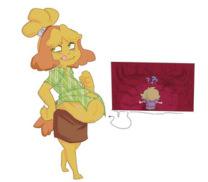 after_vore anthro belly bottomwear clothing duo female female_pred fur green_clothing green_eyes green_shirt green_topwear overweight shirt simple_background skirt topwear vore white_background yellow_body yellow_fur grindaviking animal_crossing nintendo isabelle_(animal_crossing) canid canine canis domestic_dog human mammal shih_tzu toy_dog 2019