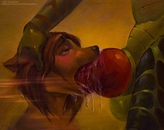 ambiguous_gender anthro anthro_on_anthro anthro_penetrated anthro_penetrating anthro_penetrating_anthro balls big_knot big_penis black_nose bodily_fluids brown_body brown_eyes brown_fur close-up duo faceless_character faceless_male fellatio fur genitals green_body hair half-closed_eyes hand_on_head knot knotted_penis male messy narrowed_eyes nude oral oral_only oral_penetration penetration penile penis penis_in_mouth red_penis saliva saliva_on_penis saliva_string sex simple_background satynapaper canid canine canis mammal scalie wolf 2018