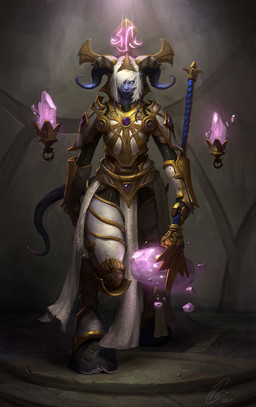 armor blue_body chainmail female front_view hair holding_mace holding_melee_weapon holding_object holding_weapon hooves horn looking_at_viewer melee_weapon plate_armor solo standing tail weapon white_hair cole_eastburn blizzard_entertainment warcraft yrel draenei humanoid 2018 digital_media_(artwork) hi_res official_art