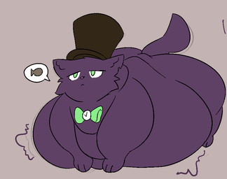 :< belly belly_on_ground big_belly big_butt black_clothing black_hat black_headwear bow_tie butt clothing feral green_bow_tie green_eyes grey_background hat headgear headwear huge_belly huge_butt huge_thighs hyper hyper_belly hyper_butt male morbidly_obese morbidly_obese_feral morbidly_obese_male motion_lines obese obese_feral obese_male overweight overweight_feral overweight_male pink_nose purple_body purple_ears purple_tail simple_background solo speech_bubble tail thick_thighs three-quarter_view breadflours ten_(breadflours) domestic_cat felid feline felis mammal 2023 colored digital_media_(artwork) flat_colors