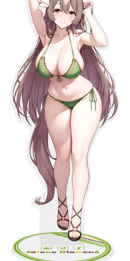 accessory adjusting_hair big_breasts bikini bikini_bottom bikini_top breasts brown_hair clothing female footwear front_view green_bikini green_clothing green_swimwear hair hair_accessory long_hair looking_at_viewer navel simple_background smile solo swimwear tail two-piece_swimsuit white_background orz_can cygames uma_musume_pretty_derby satono_diamond_(pretty_derby) animal_humanoid equid equid_humanoid equine equine_humanoid horse_humanoid humanoid mammal mammal_humanoid 2024 absurd_res digital_media_(artwork) hi_res