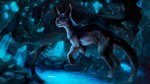 ambiguous_gender blue_eyes feral partially_submerged smile solo rhyu chimera devon_rex domestic_cat felid feline felis mammal rex_(cat) 16:9 2020 blue_theme digital_media_(artwork) widescreen