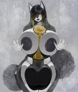 against_surface animal_genitalia animal_penis anthro autotitfuck balls big_balls big_breasts big_penis black_body black_fur black_hair blonde_highlights blush breast_play breasts darkened_nipples equine_genitalia equine_penis fur genitals gynomorph hair highlights_(coloring) huge_balls huge_breasts huge_penis intersex long_hair masturbation mismatched_animal_penis mismatched_genitalia mismatched_penis nude penile penile_masturbation penis penis_between_breasts solo steam water yellow_eyes e0sca vira_(jinsang) canid canine canis mammal wolf 2025 absurd_res hi_res watermark