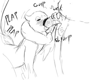 anthro anthro_penetrated balls beak black_eyes blush bodily_fluids eyebrows female fingers genitals group male male/female male_penetrating offscreen_male oral oral_penetration penetration saliva simple_background simple_eyes slightly_chubby solo_focus sound_effects three-quarter_view trio meweeze burd_(meweeze) avian bird 2026 hi_res monochrome
