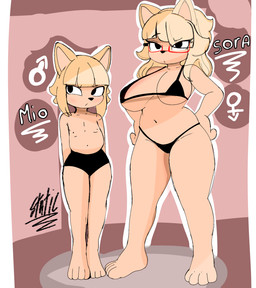 anthro bikini blonde_hair clothing duo female hair male male/female shota swimwear tan_body two-piece_swimsuit young staticguy mio_(staticguy) sora_(staticguy) canid canine mammal hi_res brother_(lore) brother_and_sister_(lore) sibling_(lore) sister_(lore)