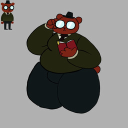 accessory anthro belly book clothed clothing eyewear glasses grey_background hat headgear headwear male male/male necktie overweight simple_background slightly_chubby christmeow night_in_the_woods angus_delaney bear mammal 1:1 hi_res