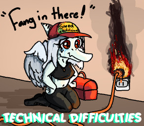 amber_eyes anthro baseball_cap bodily_fluids bone_frill clothing dialogue feathered_wings feathers female fire frill_(anatomy) grey_body grey_hair grey_scales hair halter_top hat headgear headwear jewelry kneeling long_hair looking_at_viewer midriff necklace plug scales smile snout solo talking_to_viewer tears technical_difficulties text toolbox wall_socket wings faustanon cavemanon_studios goodbye_volcano_high ko_op_(game_developer) sneed's_feed_and_seed snoot_game fang_(gvh) prehistoric_species pterodactylus pterosaur reptile scalie 2025 digital_drawing_(artwork) digital_media_(artwork) english_text